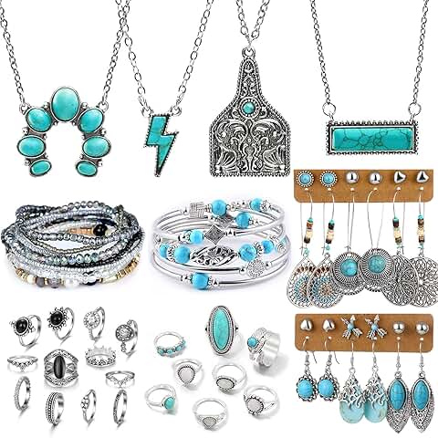 Bohemian Turquoise Jewelry Set with Necklace and Earrings