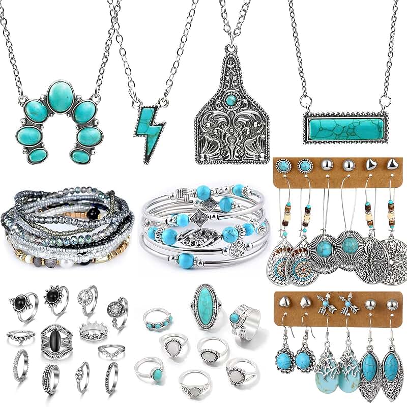 Bohemian Turquoise Jewelry Set with Necklace and Earrings