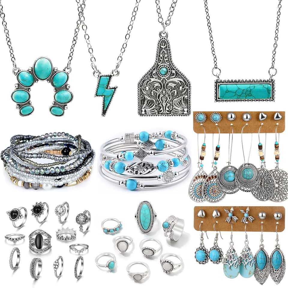 Bohemian Turquoise Jewelry Set with Necklace and Earrings