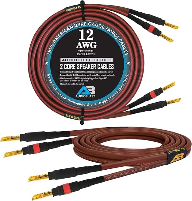 10-Foot 12-Gauge OFC Speaker Cable with Gold Plated Banana Plugs
