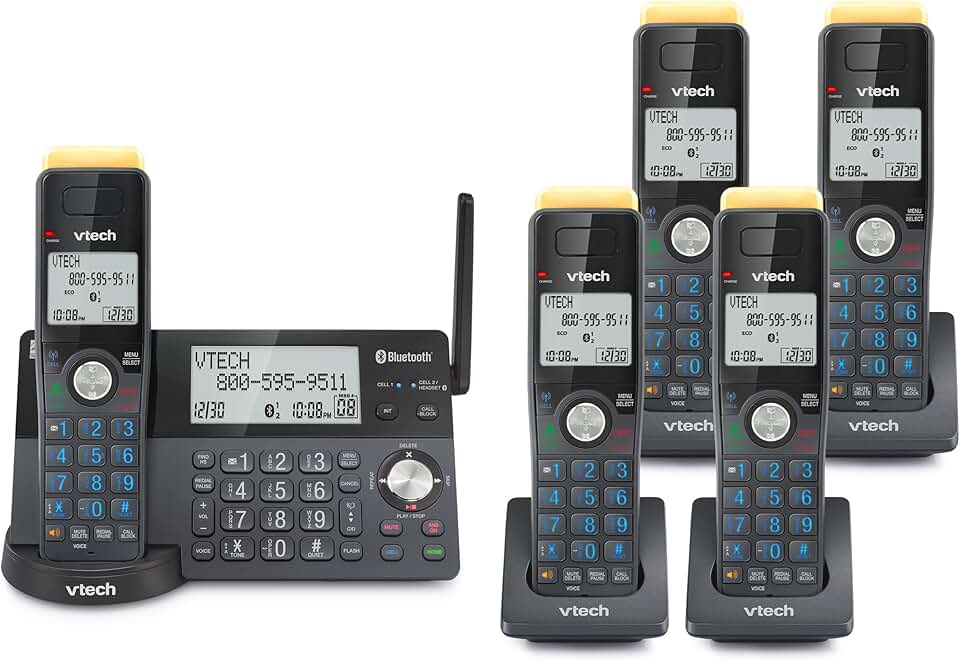 Long Range 5-Handset Cordless Phone with Answering Machine