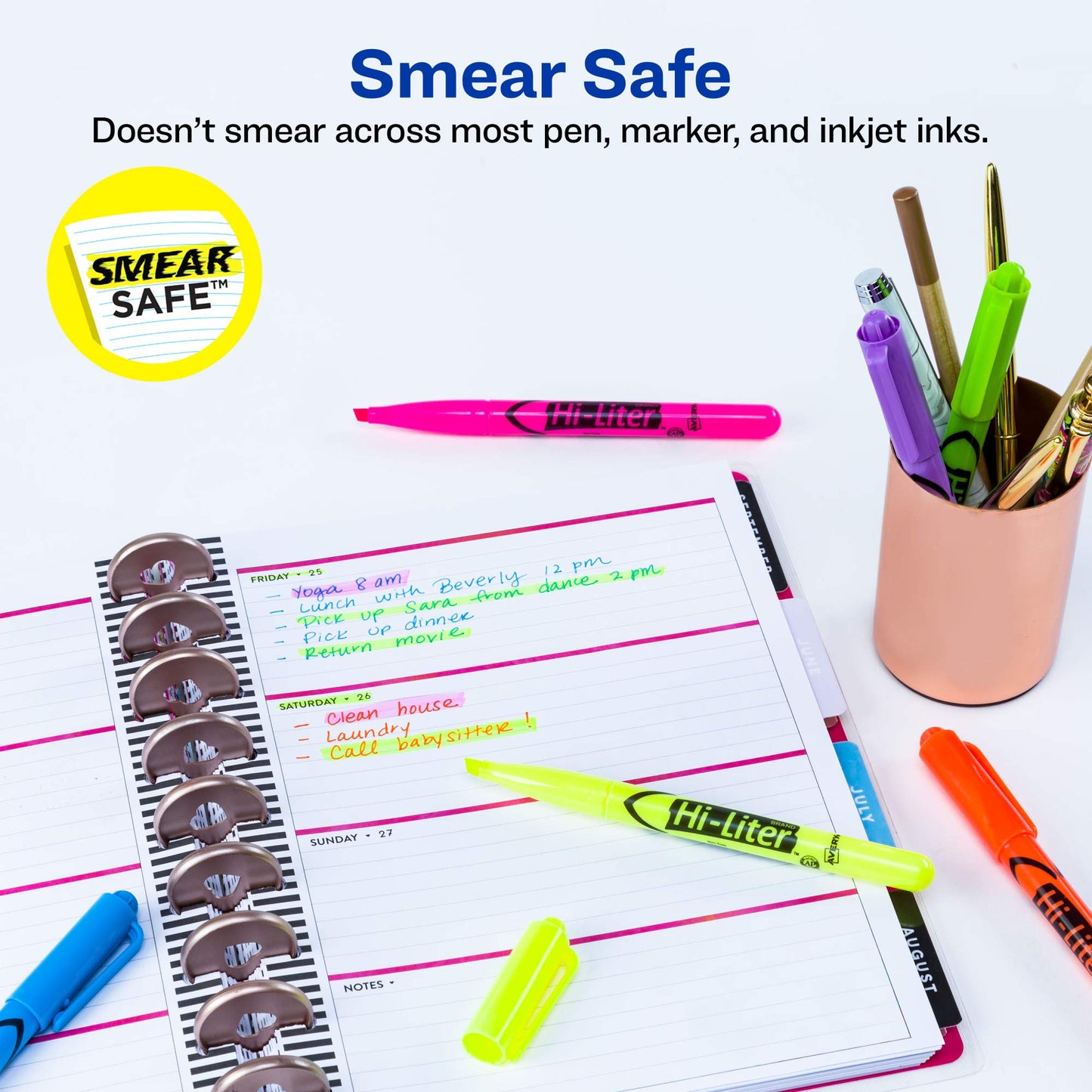 Pen-Style Highlighters with Smear Safe Ink, 6 Colors