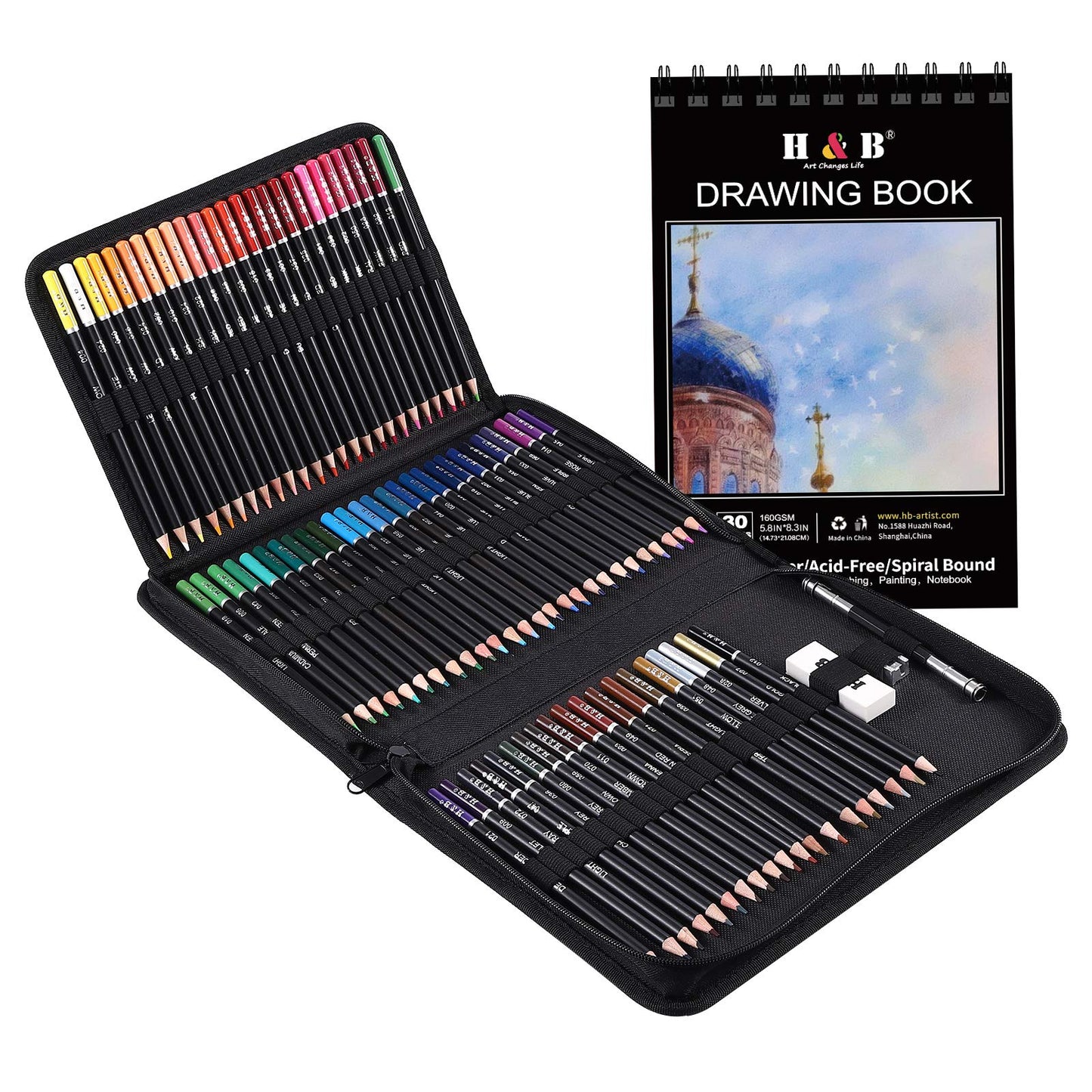 76 Colored Pencils Sketchbook Drawing Kit