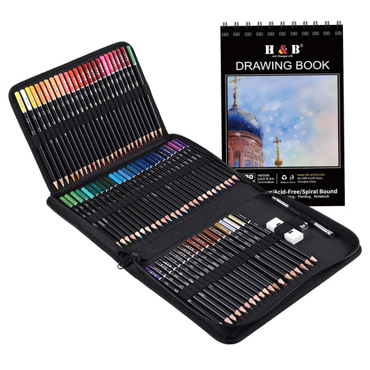 76 Colored Pencils Sketchbook Drawing Kit