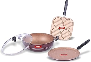 3-Piece Nonstick Cookware Set with Snack Maker, Dosa Tawa, and Kadhai