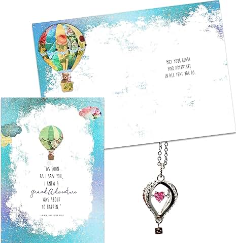 Greeting card with hot air balloon and pink heart design