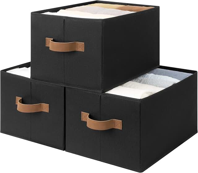 Foldable Fabric Storage Baskets for Shelves, 3-Pack