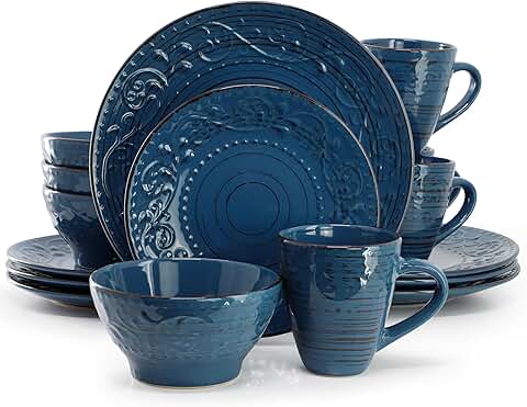 Deep Ocean Blue 16-Piece Stoneware Dinnerware Set