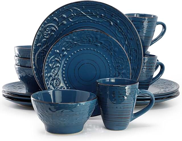 Deep Ocean Blue 16-Piece Stoneware Dinnerware Set