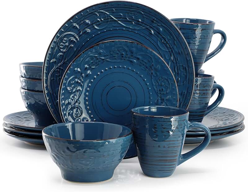 Deep Ocean Blue 16-Piece Stoneware Dinnerware Set