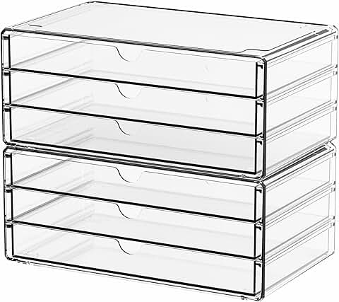 2 Pack Acrylic Storage Drawers with 6 Compartments