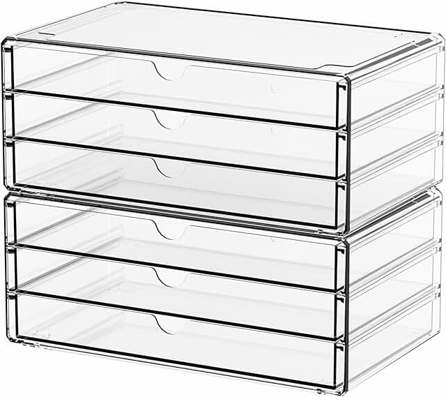 2 Pack Acrylic Storage Drawers with 6 Compartments