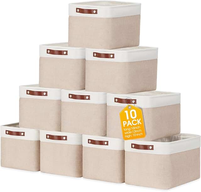 10 Pack Foldable Fabric Storage Bins with Handles
