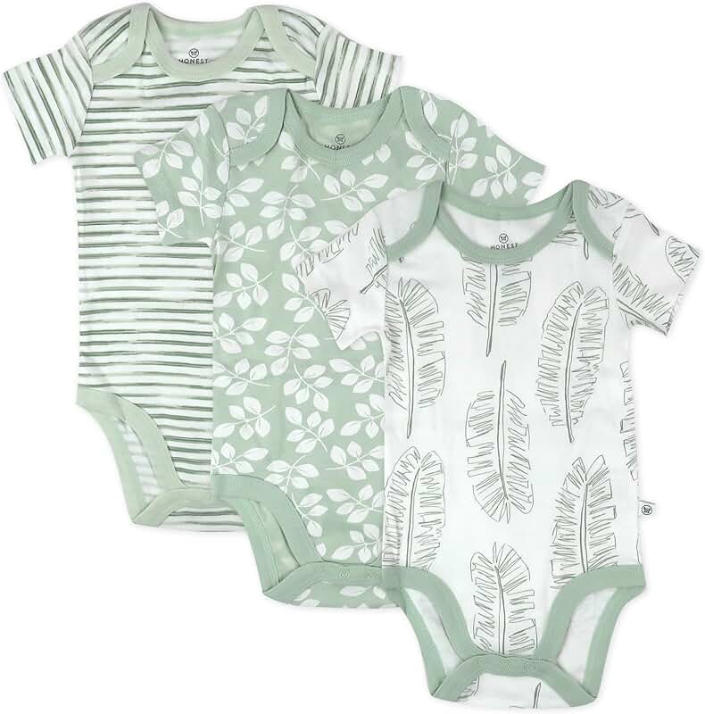 Three-pack of organic cotton baby bodysuits for infants