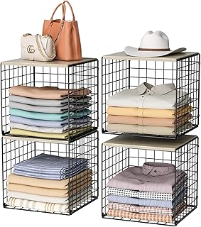4-Tier Stackable Closet Organizer with Wood Top