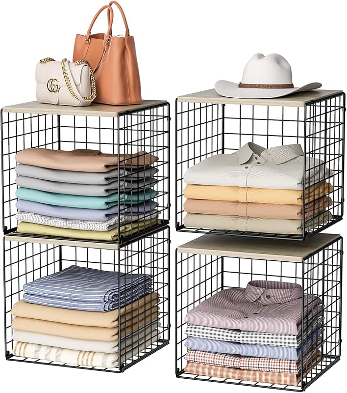 4-Tier Stackable Closet Organizer with Wood Top