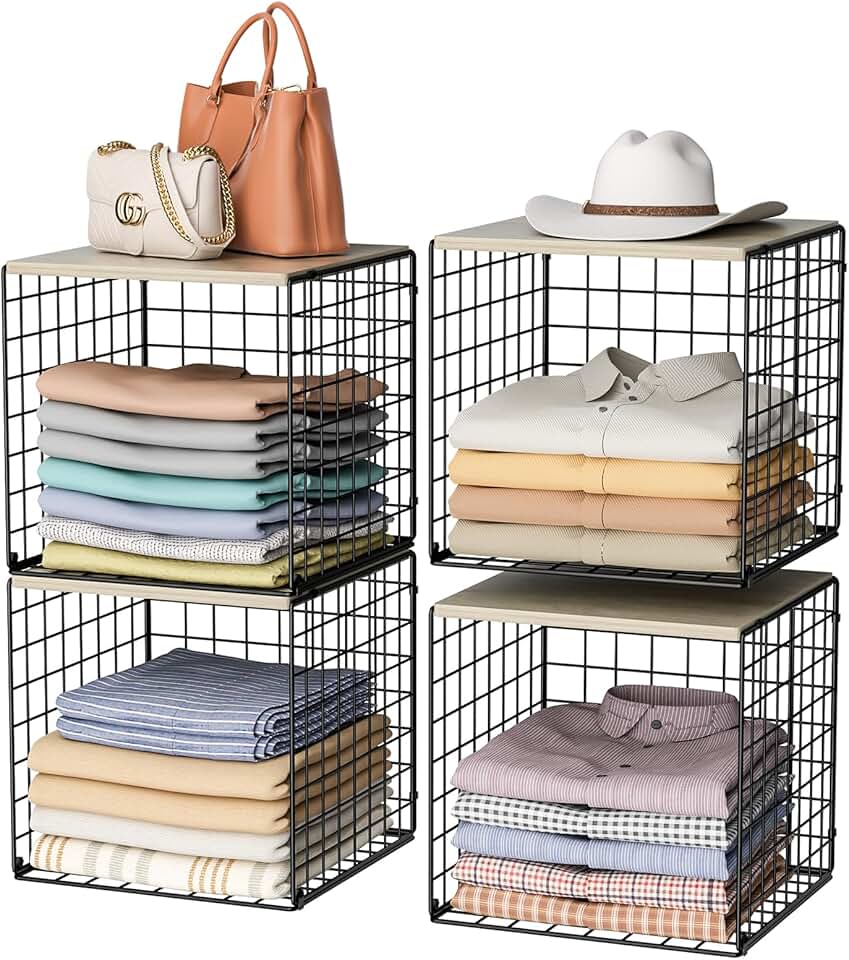 4-Tier Stackable Closet Organizer with Wood Top