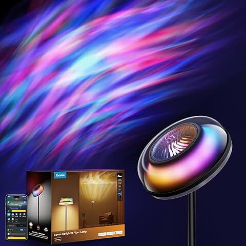 Floor Lamp with RGBIC Ripple Projector for Living Room