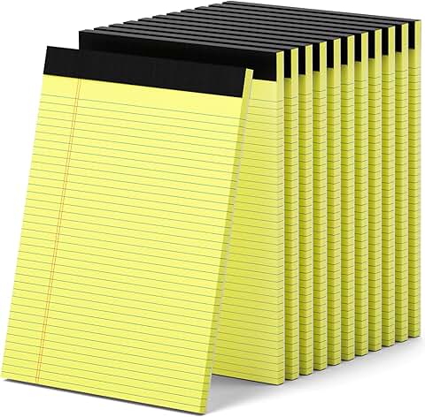 Set of 12 yellow legal pads, 8.5 x 11.75 inches