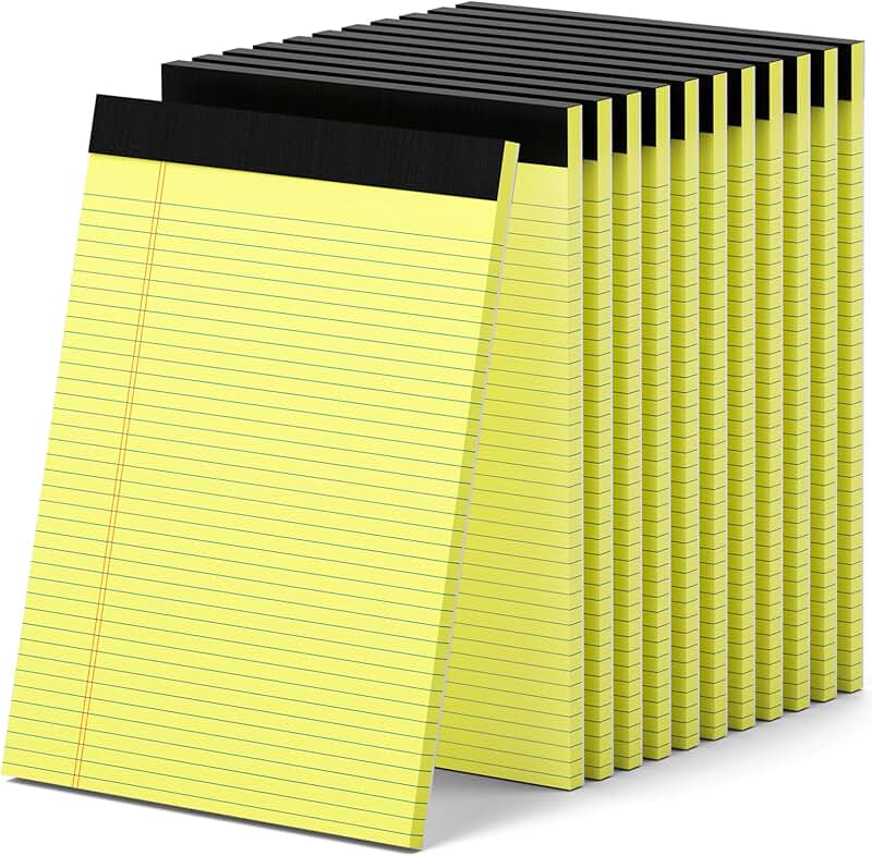 Set of 12 yellow legal pads, 8.5 x 11.75 inches