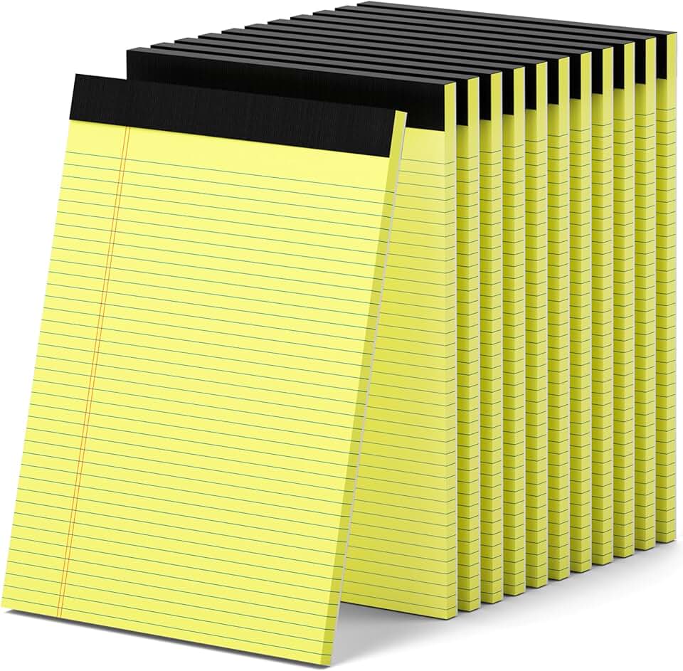 Set of 12 yellow legal pads, 8.5 x 11.75 inches