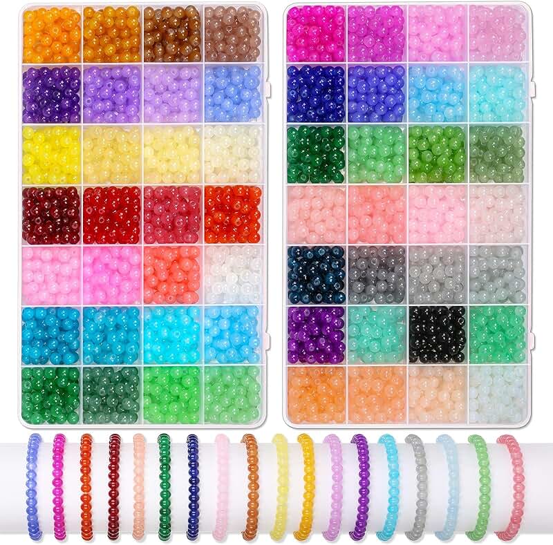 3200pcs 6mm Glass Beads for Jewelry Making in 56 Colors