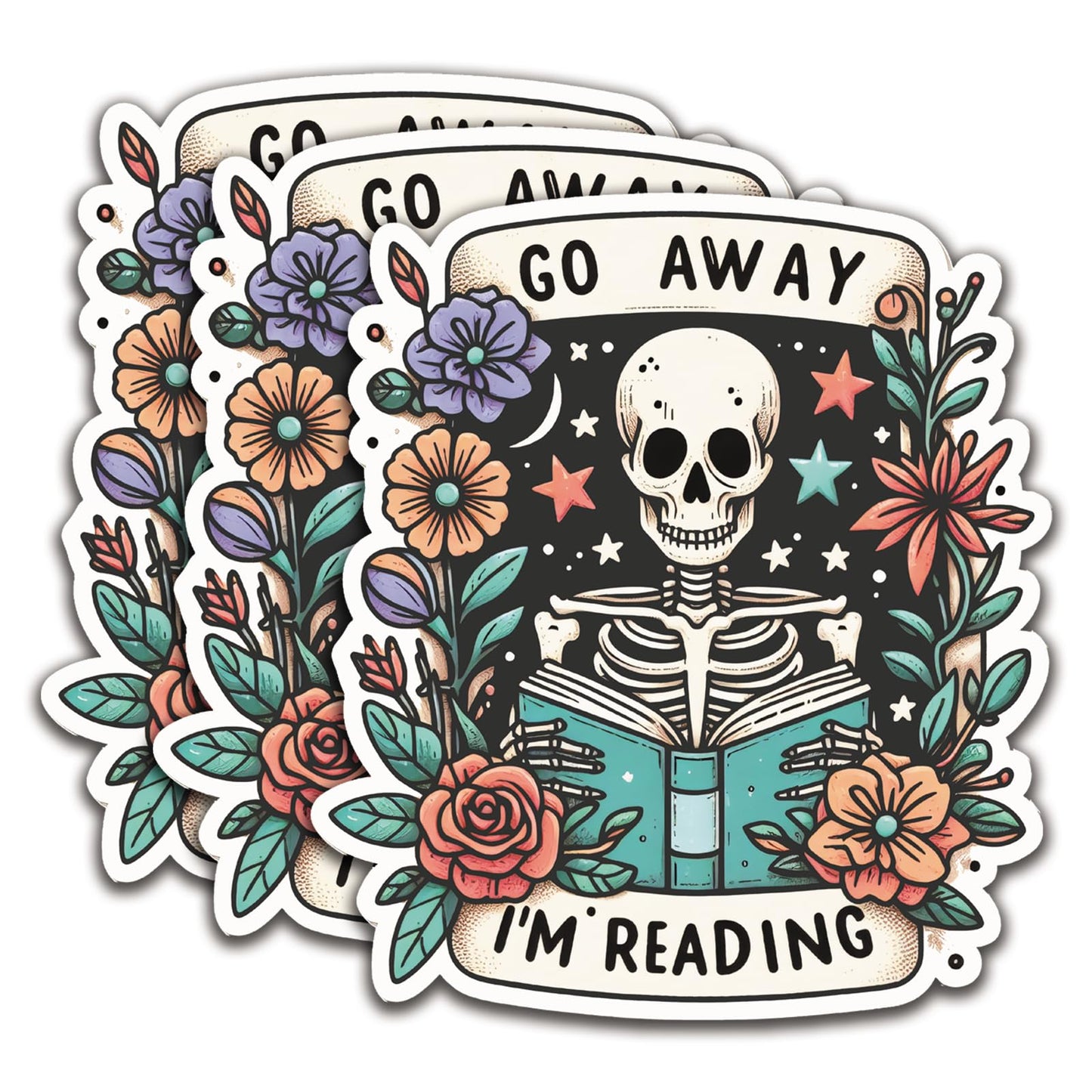 Set of three "Go Away I'm Reading" stickers