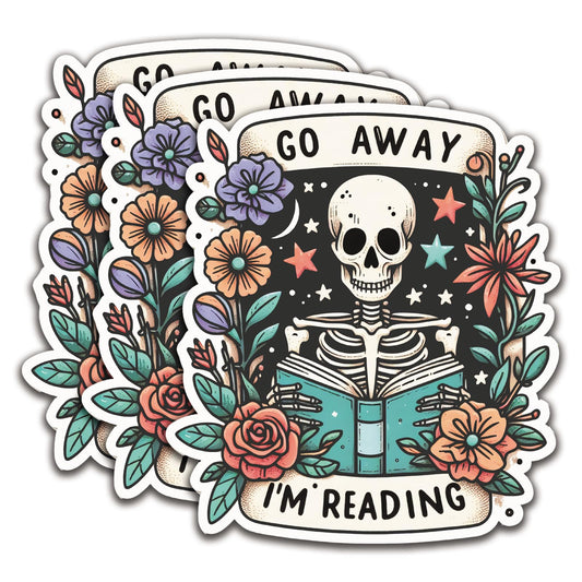 Set of three "Go Away I'm Reading" stickers