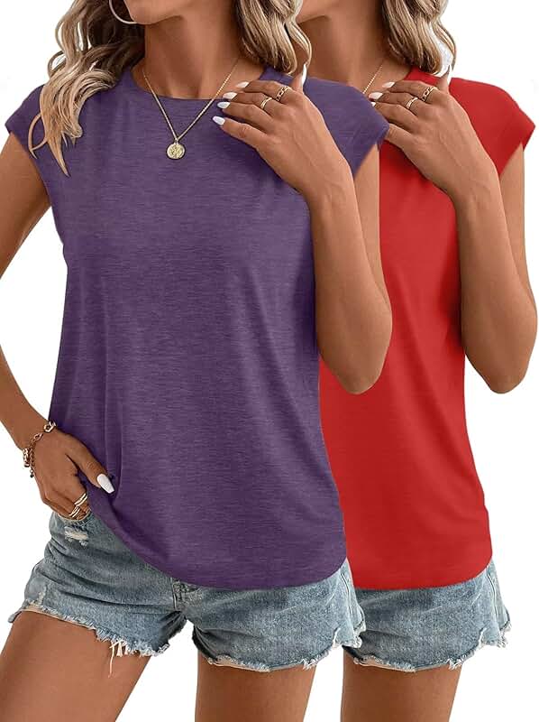 Two Women's Cap Sleeve T-Shirts for Summer and Casual Wear