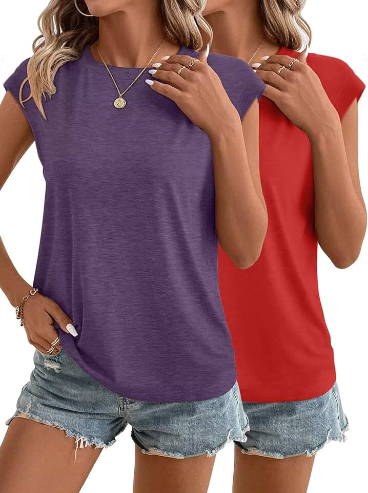 Two Women's Cap Sleeve T-Shirts for Summer and Casual Wear
