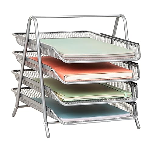 4-Tier Metal Mesh Paper Tray Organizer