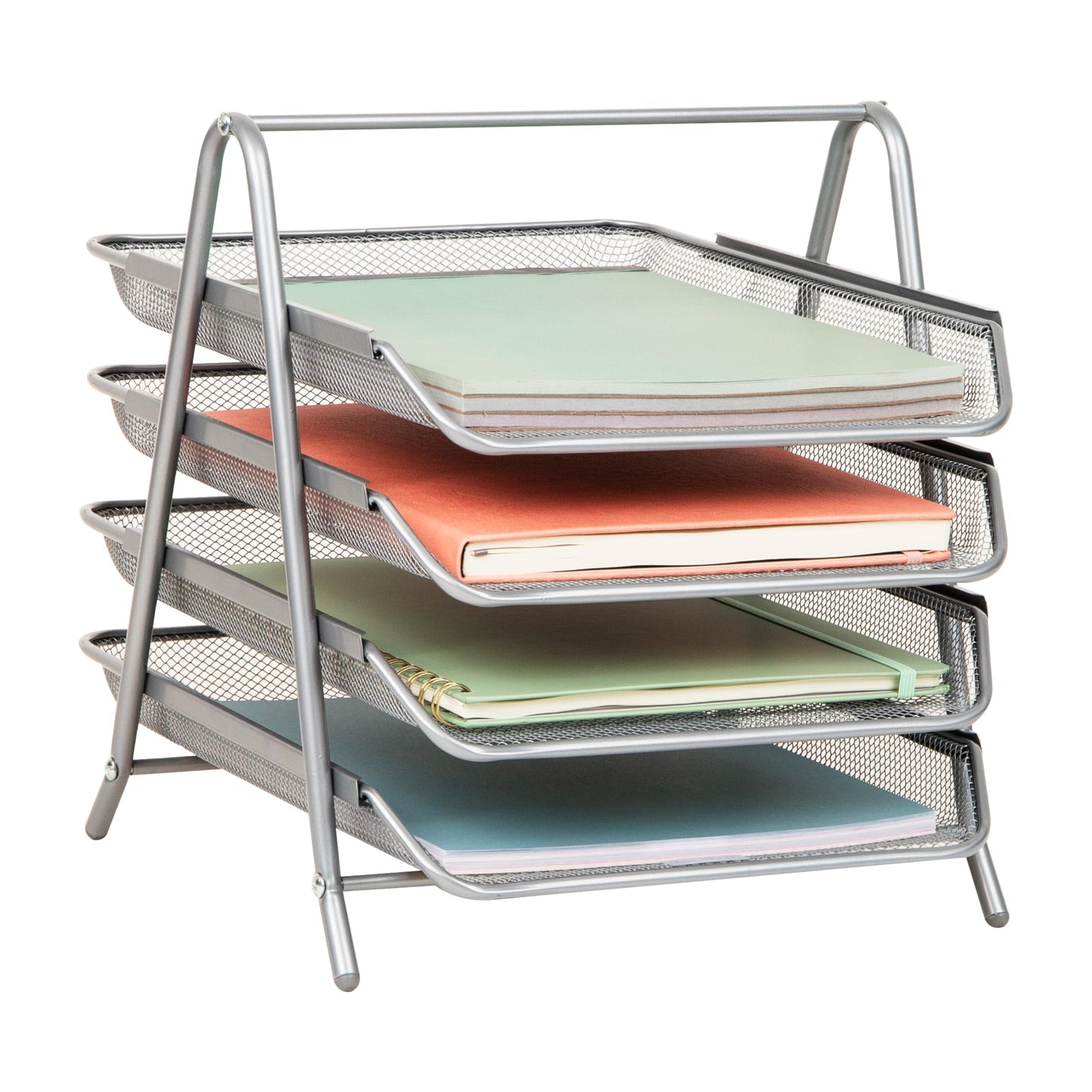 4-Tier Metal Mesh Paper Tray Organizer