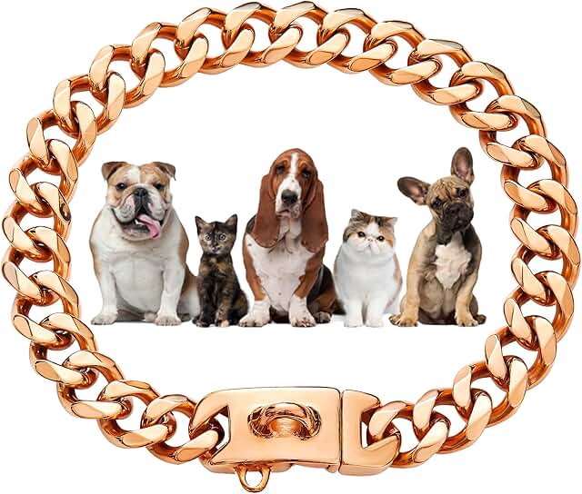 Rose Gold 19mm Cuban Link Dog Collar with Snap Buckle