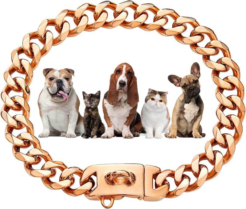 Rose Gold 19mm Cuban Link Dog Collar with Snap Buckle