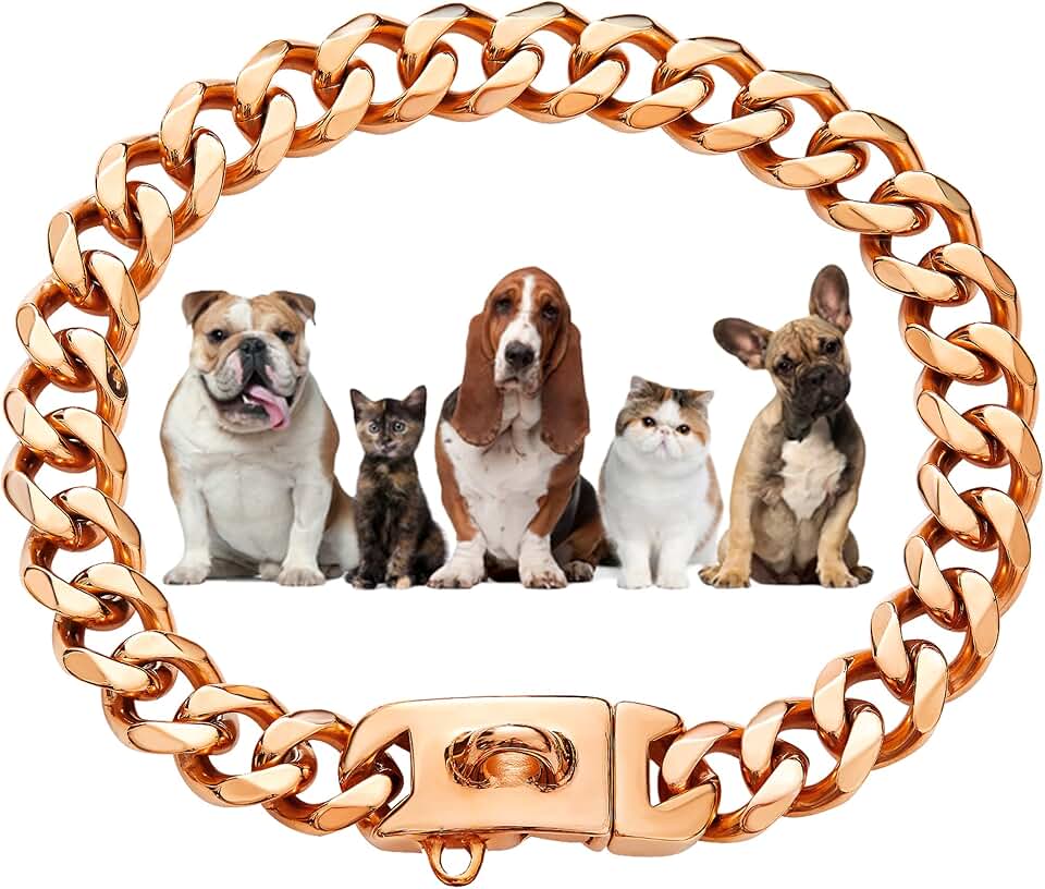 Rose Gold 19mm Cuban Link Dog Collar with Snap Buckle