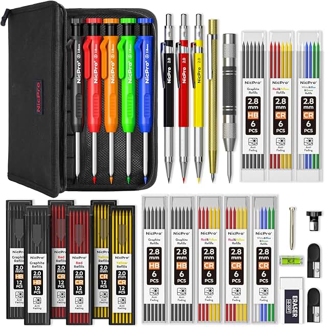 31-Pack Carpenter Pencil Set with Sharpener and Refills
