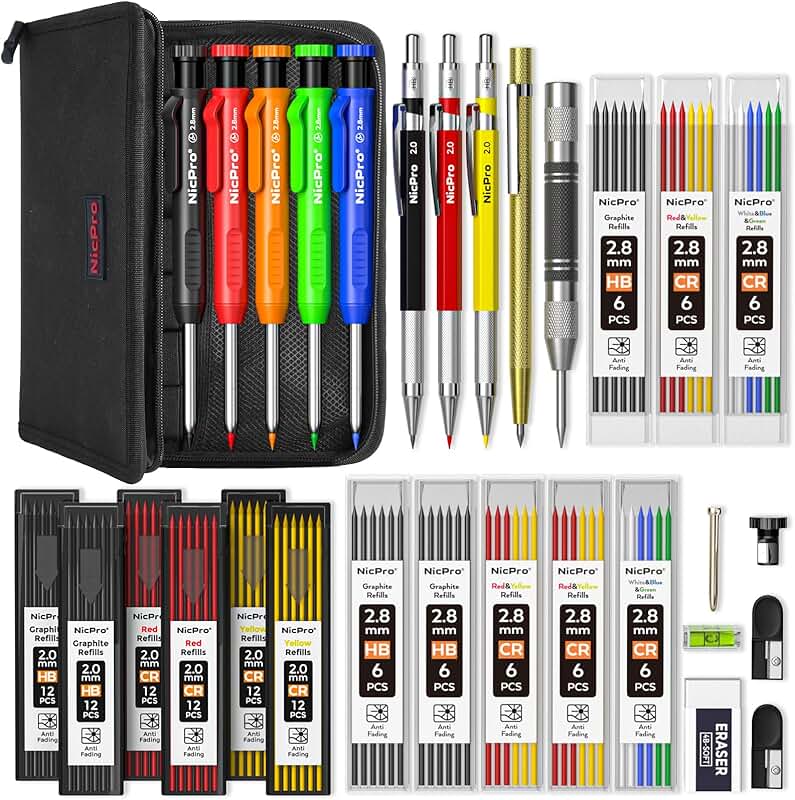 31-Pack Carpenter Pencil Set with Sharpener and Refills
