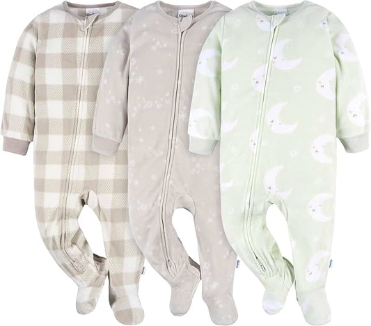 Unisex Flame-Resistant Baby Fleece Pajamas 3-Pack