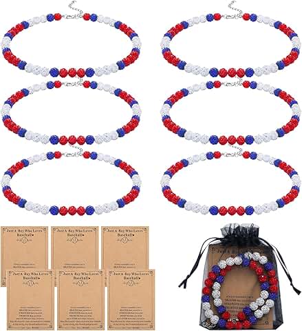 Six Beaded Baseball Necklaces with Cards and Bags