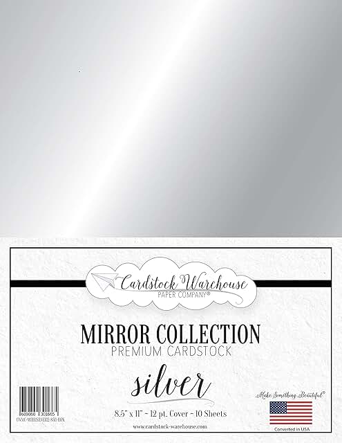 Mirror Silver Cardstock, 8.5 x 11", 12 Pt, 10 Sheets