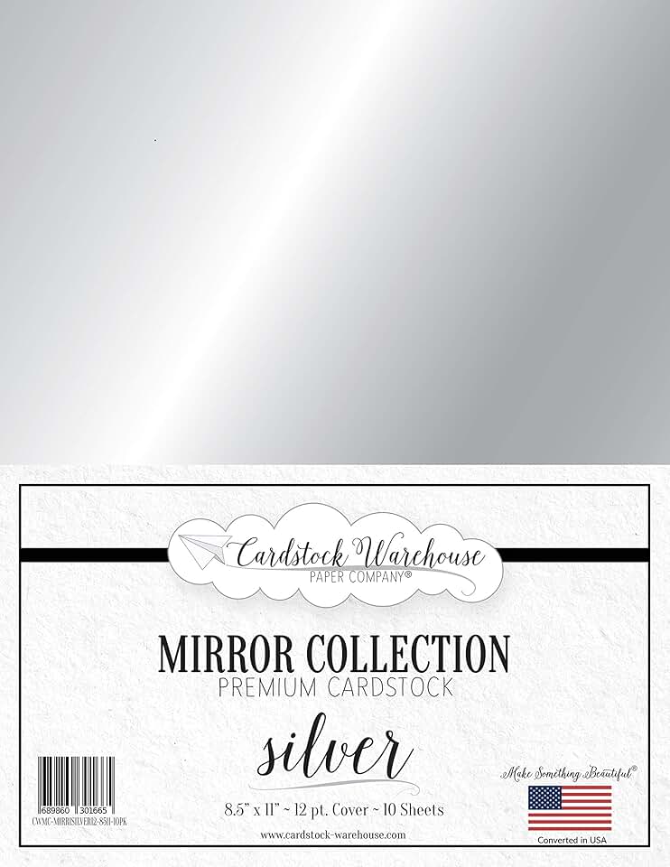 Mirror Silver Cardstock, 8.5 x 11", 12 Pt, 10 Sheets