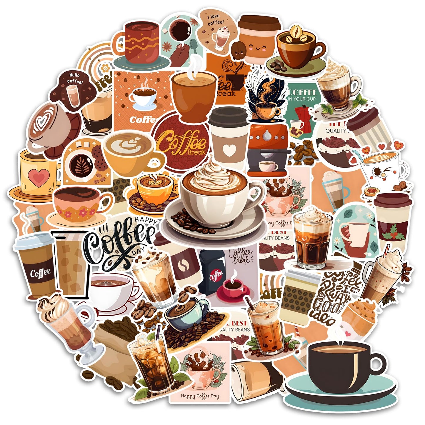 50 Unique Waterproof Coffee Stickers for Laptops and More