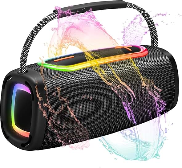 Portable Bluetooth Speaker with 24W Stereo Sound and Lights