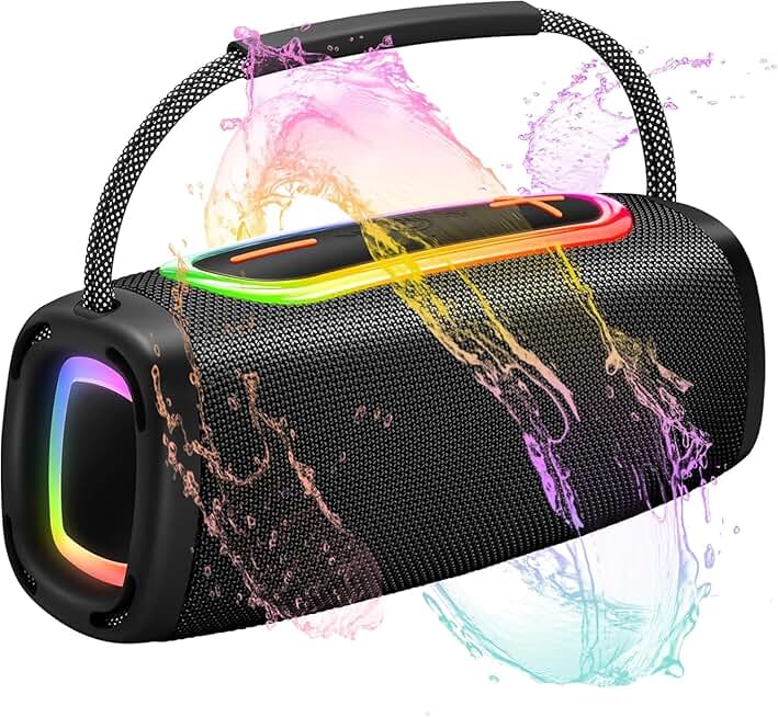 Portable Bluetooth Speaker with 24W Stereo Sound and Lights