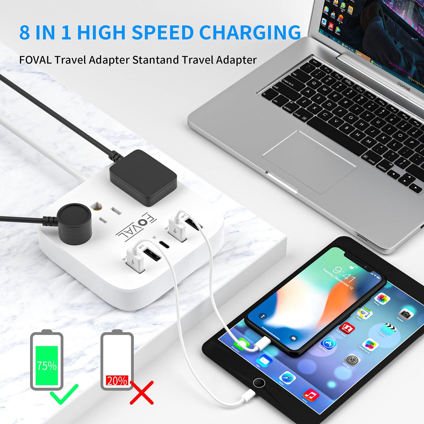 European Travel Plug Adapter, EU/UK/US Power Strip with USB C and 4 USB Ports, 3 AC Outlets, Wall Mountable, 5ft Extension Cord, Compact for Travel, Cruise Ship, Home Office