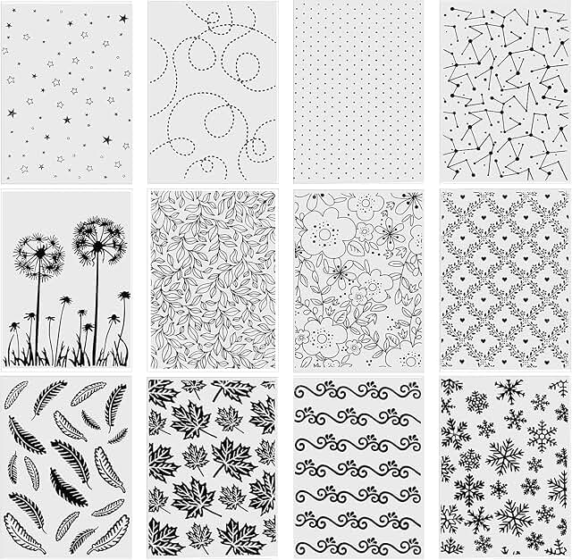 12 Embossing Folders for Card Making and Crafting