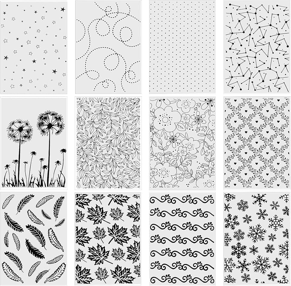 12 Embossing Folders for Card Making and Crafting