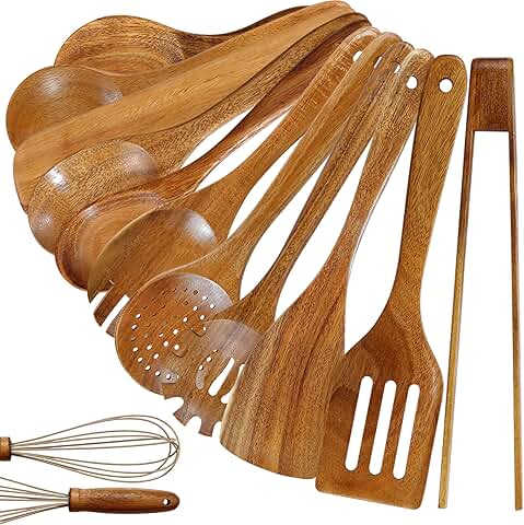 12-Piece Natural Wooden Kitchen Utensil Set