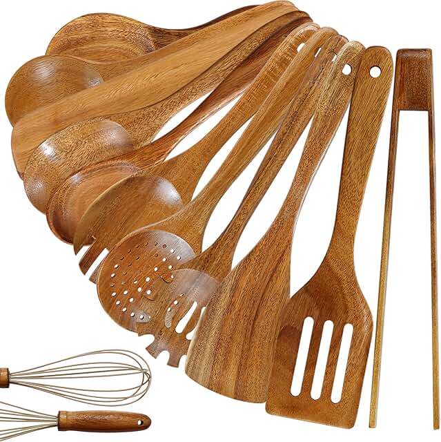 12-Piece Natural Wooden Kitchen Utensil Set