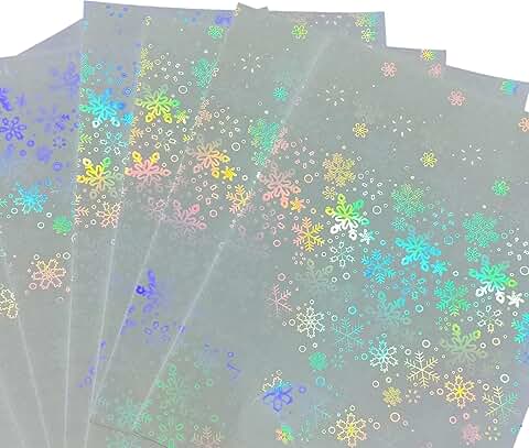 Self-Adhesive Transparent Holographic Vinyl Sheets, Snowflake, 10